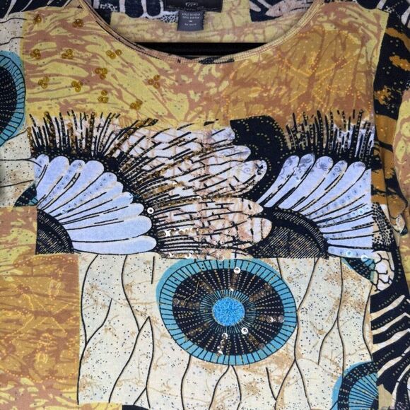 Vintage Y2K Alexandria Pierce Beaded/Sequined 3/4 Slv T Shirt Sz M Art to Wear - Picture 3 of 13